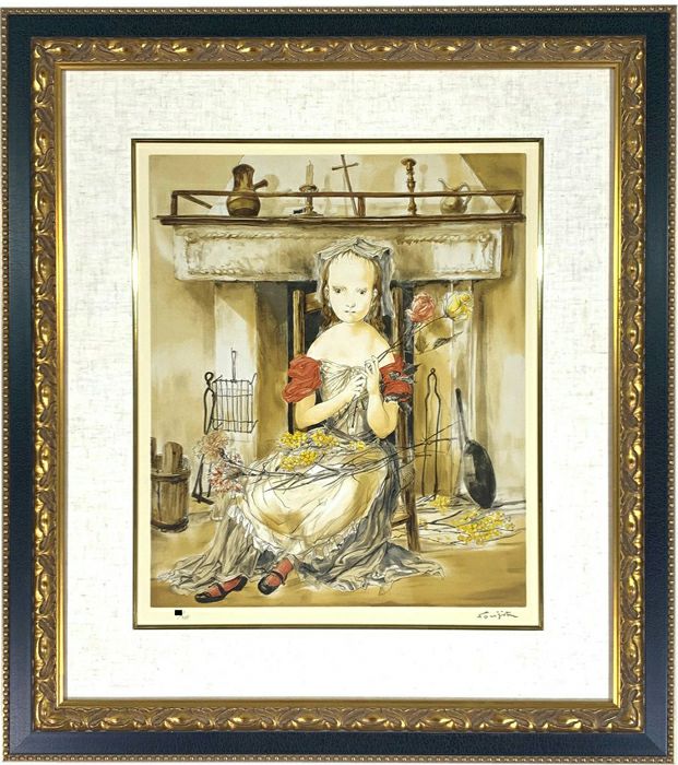 花を持つ少女」藤田嗣治｜美術品・絵画販売オンラインショップ【BKKC】